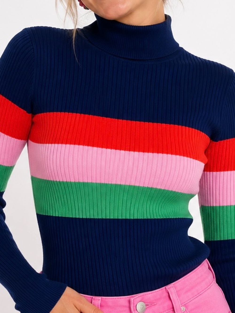 Cabana by Crown & Ivy Colorblock Ribbed Mock Neck Sweater Top Size M